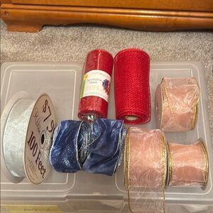 Ribbon Wire Decorative Set - Red, Blue, Pink, and Silver & Red Mesh